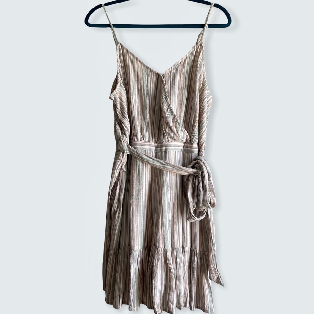 American Eagle Ruffle Wrap Romper Multi Stripe